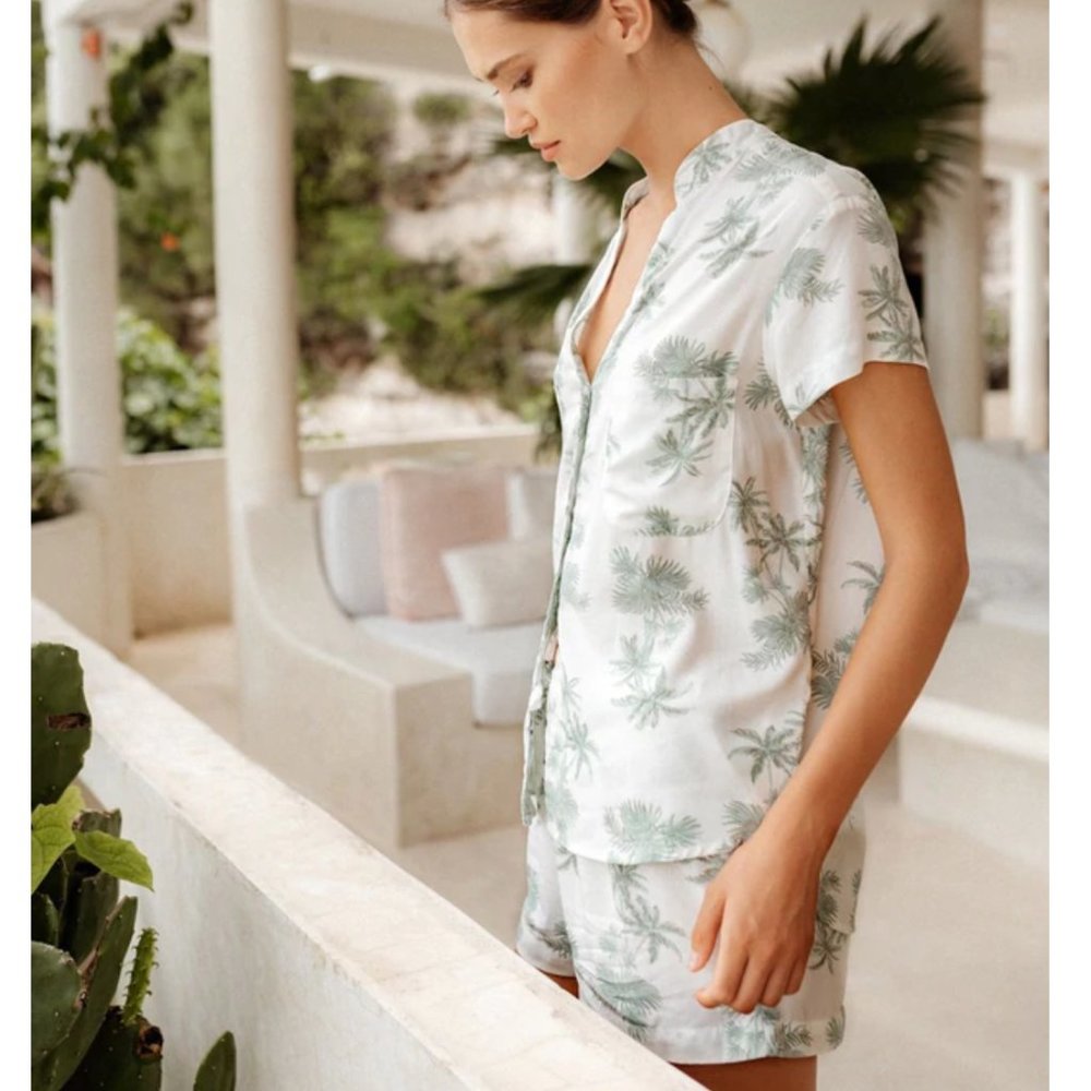 PIYAMA Maggie Pajama Set - Palm Tree Print - Mint